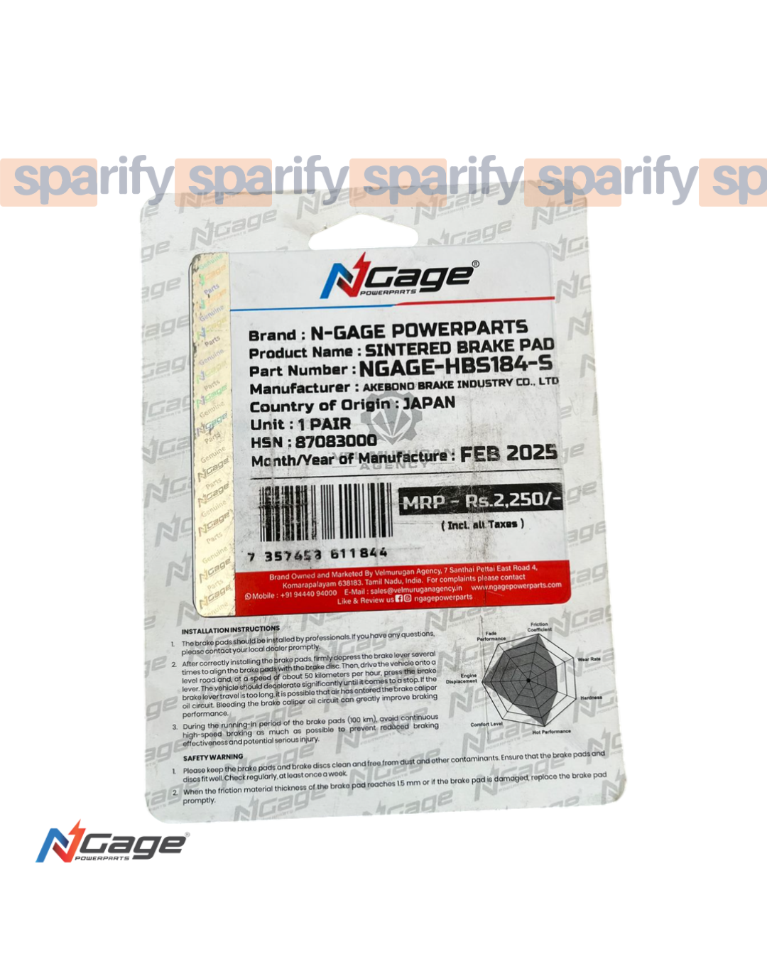 BMW - TVS (310 R/GS/RR)| front sintered brake pads | NGAGE POWERPARTS - ARAI Certified for Extreme Performance