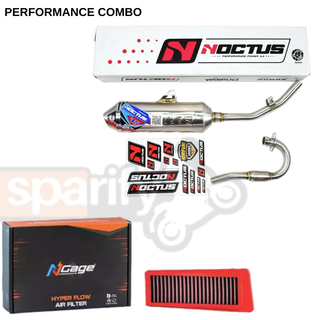 XPULSE 200 Performance Combo Kit - Norifumi Noctus T5 Exhaust with Removable DB Killer & Bend Pipe + NGAGE Performance Air Filter | Power Upgrade Combo - 01