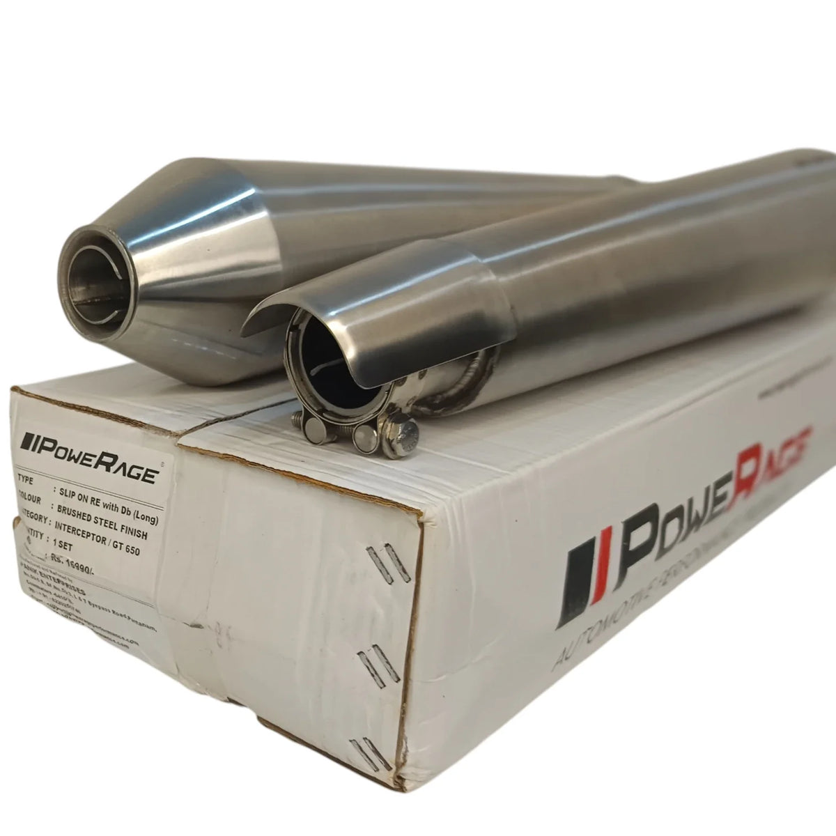 RE Interceptor 650 / Continental GT 650 - Brushed Steel Finish Matte (Long Type) PoweRage Performance Slip on Exhaust